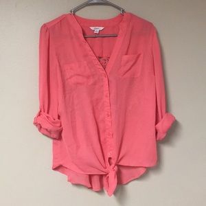 Coral Candies Chiffon Shirt with Lace Back